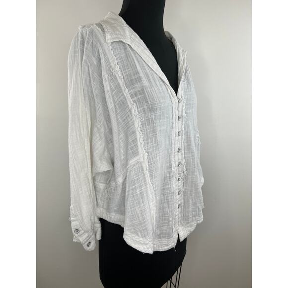 We The Free Ivory Button Down Long Sleeve Cotton Collared Shirt Size XS - Picture 4 of 8